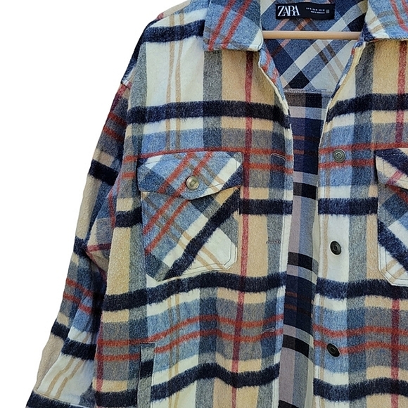 Zara Plaid Wool Shacket Overshirt Size XL - Picture 7 of 14